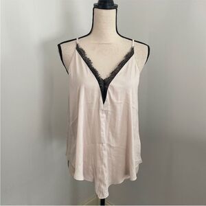 Mustard Seed Lace V-Neck Shell Top Small Cream Pink Black Satin Cami Camisole